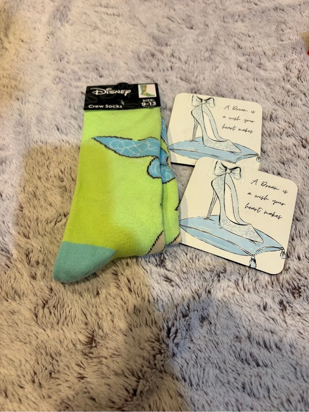 Disney Tinkerbell Crew Socks and Two Coasters - NWT